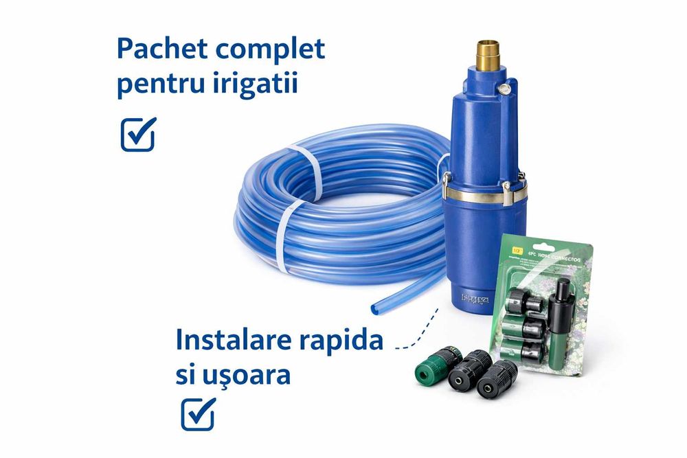 Pompa submersibila 1250W 8 bar + furtun irigatii + accesorii