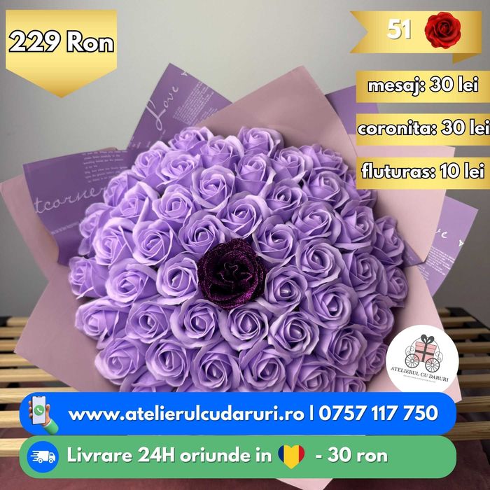 Buchete Trandafiri Sapun orice culoare, livrare rapida