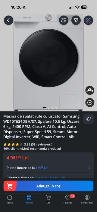 Masina de spalat Samsung cu uscator WD10T634DBH/S7