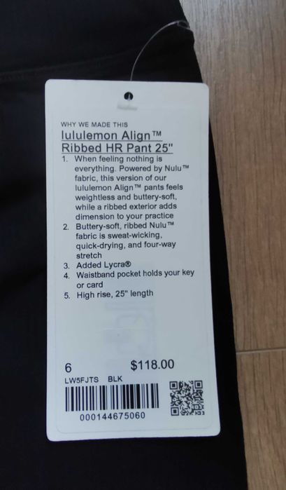 Colanti Lululemon Align Ribbed HR Pant 25”, noi cu eticheta, marimea 6 Black