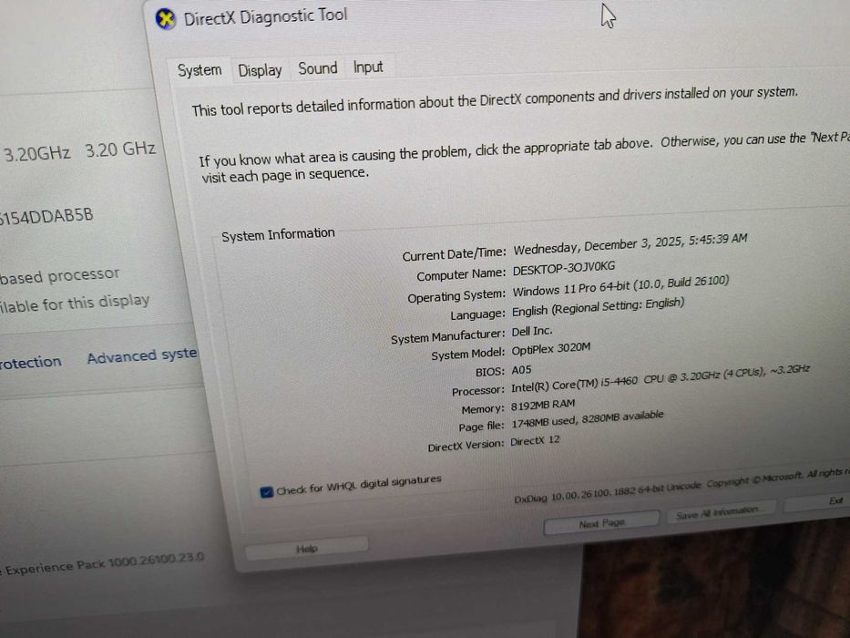 Dell Optiplex 3020M, Intel i5-4570T, 8 GB, 320 HDD, Windows