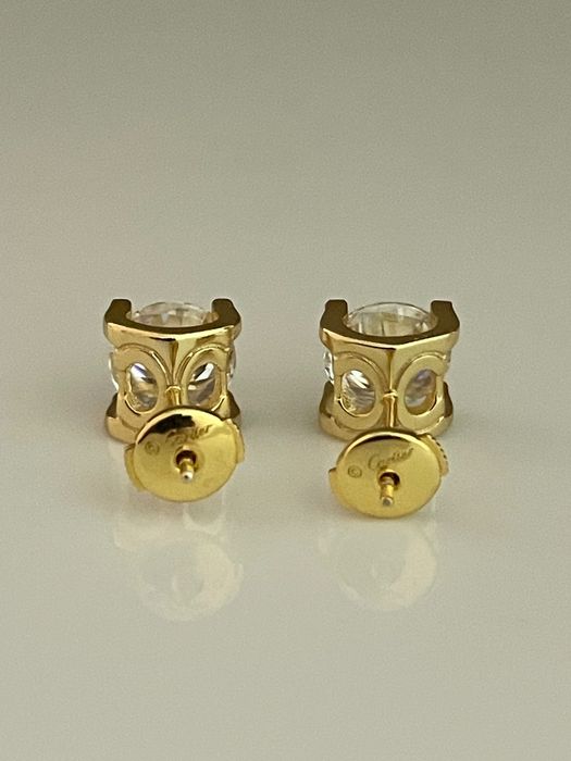Сребърни позлатени обеци стил Cartier,  с камък моасонит.