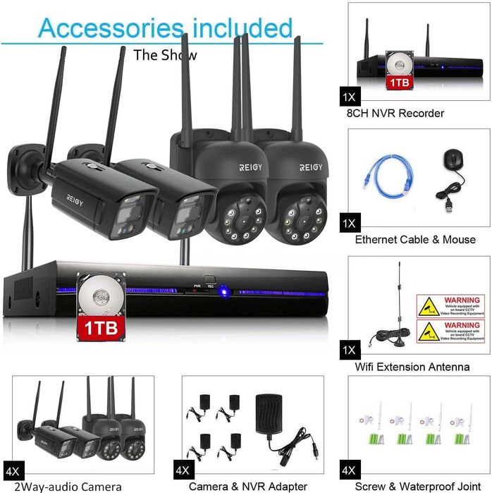 Пълен комплект за видеонаблюдение от REIGY 3MP WIFI P2P с 1TB