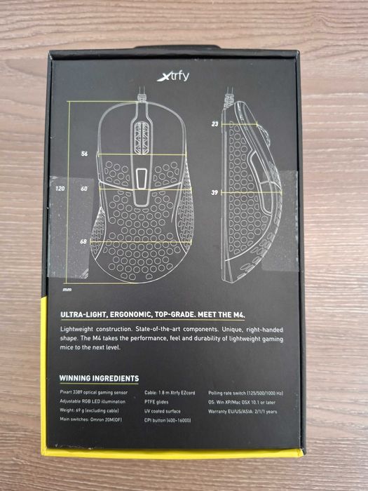 Геймърска мишка Xtrfy M4 Pink, RGB, Розов