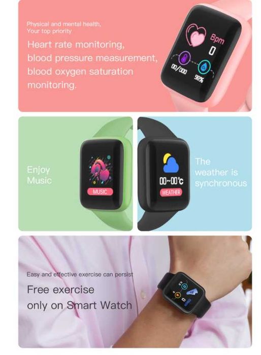 8цвятa Смарт гривна часовник Smart Watch калории кръвно крачкомер пулс