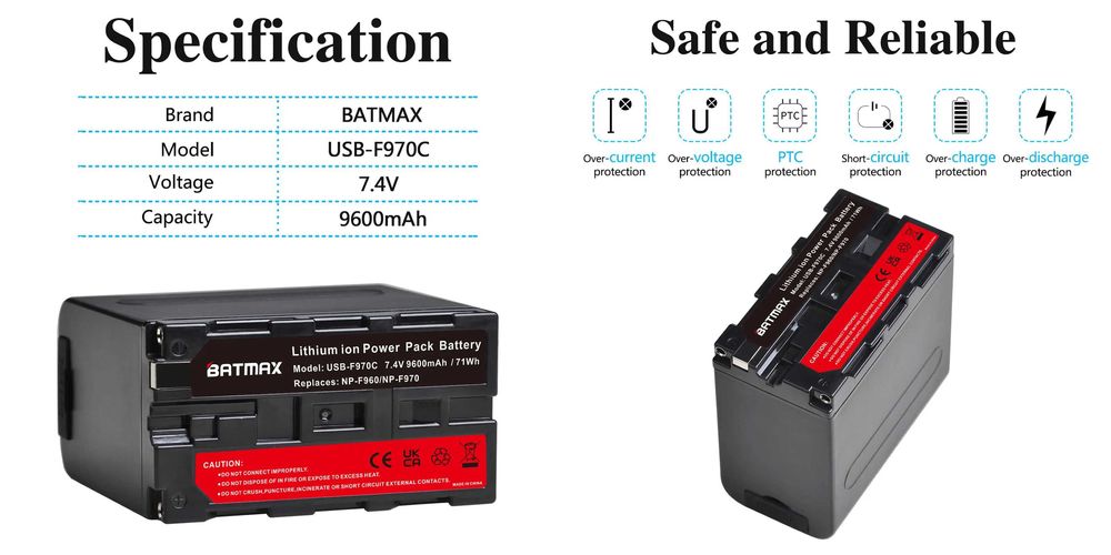Универсална литиева батерия NP-F970, 7.4V, 9600mAh