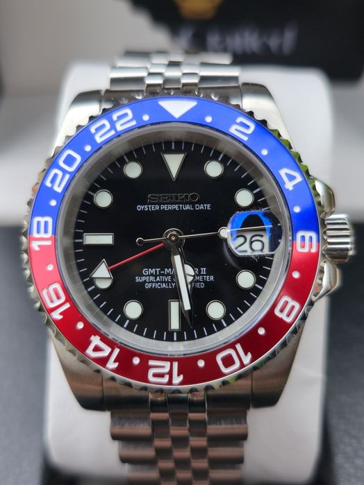 Ceas Seiko Mod GMT "Pepsi" - Automatic NH34 - Brățară Jubilee