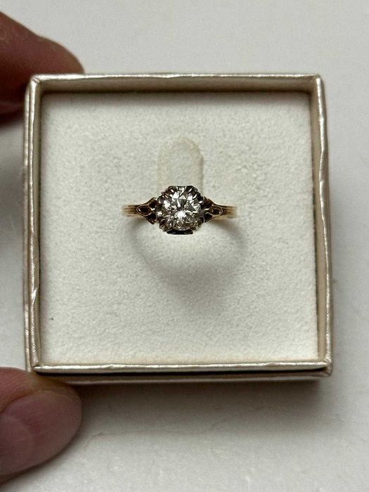 INEL AUR 14K si PLATINA + 1 DIAMANT TOP = 1.05CT. - Vintage - Rusia !
