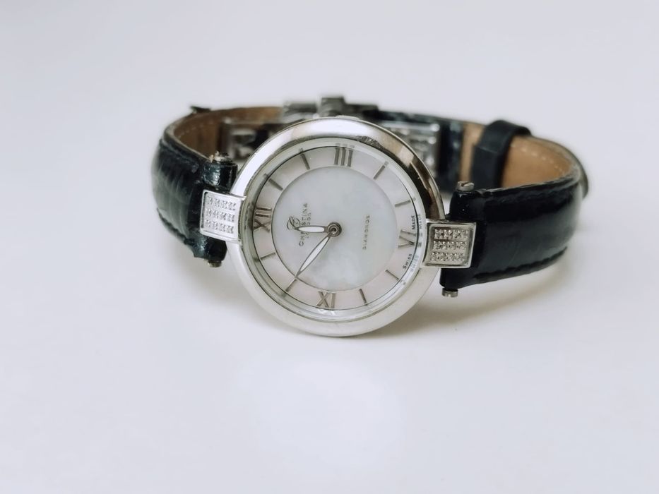 Ceas de dama vintage, cu 24 diamante de 0,06 ct, Christina London, cadran sidef