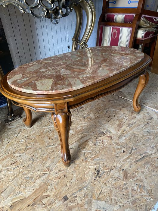 Masa Vintage Lemn Masiv Blat Marmura Sculpturi Antic