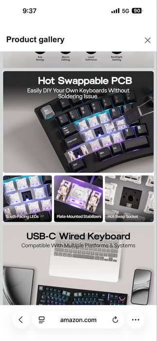 Feker Alice98 Ергономична механична клавиатура с 98 клавиша, VIA черна