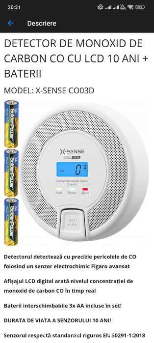 Detector Monoxid de Carbon (CO) X-Sense CO03D fum