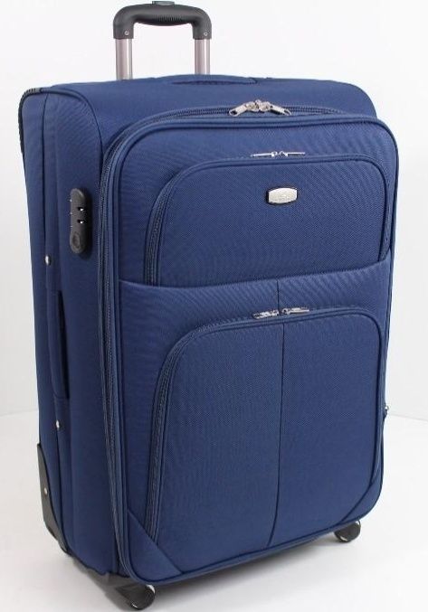 Голям текстилен куфар с вътрешен механизъм.