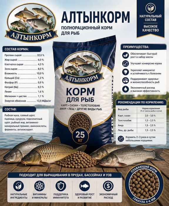 Комбикорм СТАРТ РОСТ ФИНИШ для КРС, птицы и рыбы