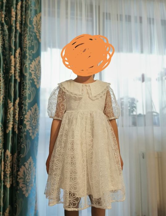 Rochie albă dantelă fetiță 5-6 ani (110-116 cm)