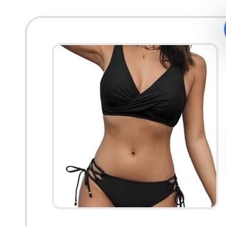 CUPSHE Costum două piese damă V‑neck crossover cu siret talie joasă – Negru pur M.