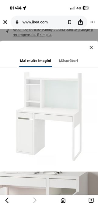 Birou alb pentru copii/elevi, cu etajeră – stare foarte bună