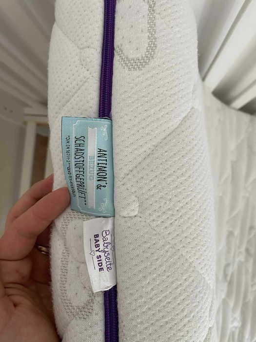 Pătuț Woodies din lemn masiv 140x70 + saltea Sea of Clouds