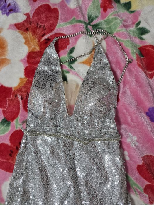 Rochie ocazie lunga argintie