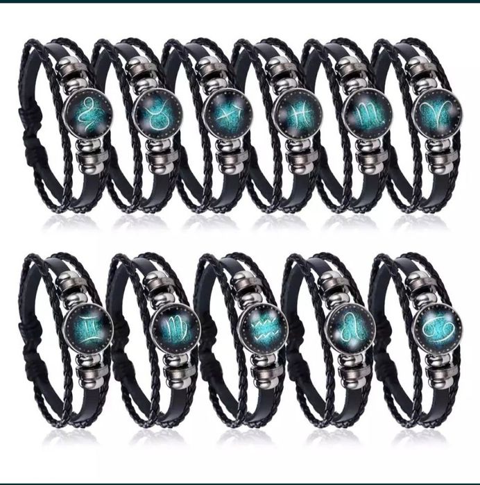 Кожена гривна с зодия фосфорна светеща