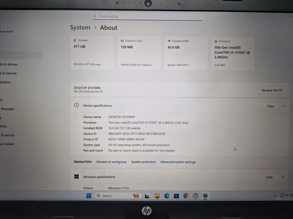 Hp 250 G8 I5gen 11, 16GB/512