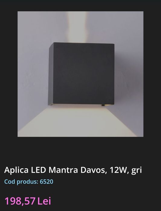 Aplica LED Mantra Davos exterior/interior 12W 4000k