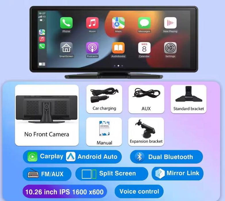Navigație auto portabilă CarPlay și Android Auto, ecran 10.26”