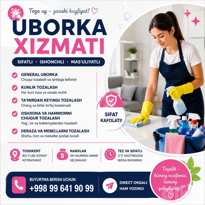 Uborka xizmati uy tozalash