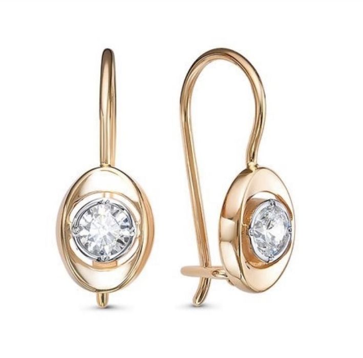 Классические золотые сережки для девочки с фианитом