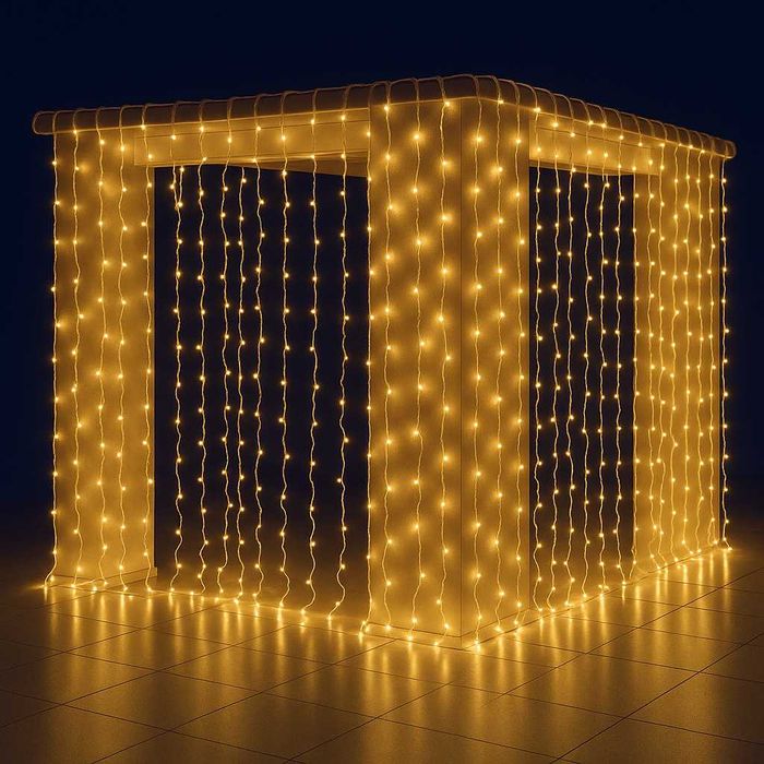 Професионални коледни лампички завеса 6м, флаш ефект, бял кабел