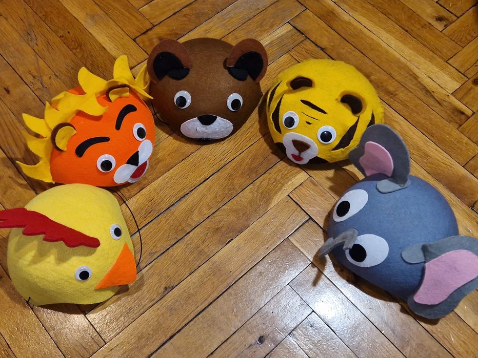 Лот 5 театрални шапки с животински мотиви за сюжетни игри