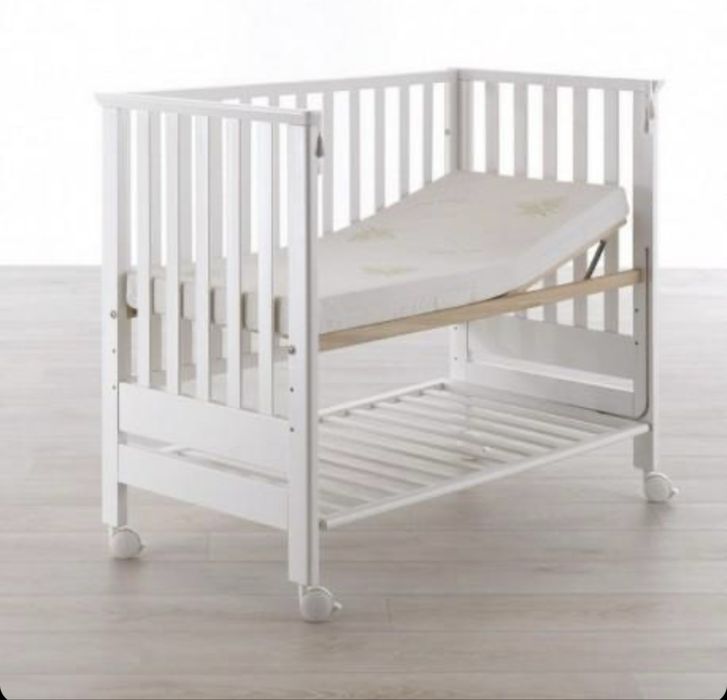 Patut Cosleeping Contact Art cu 2 laterale culisante Azzurra Design 3 in 1 cu saltea si suport antireflux, 116x62