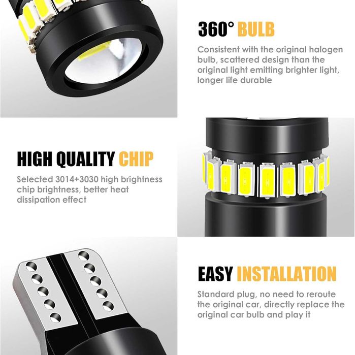 Комплект LED крушки T10 W5W Canbus, 18 SMD, 12V с лупа.