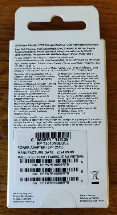 Новая Samsung Adapter 25w Orginal PD 3.0 USB-C Зарядка Бесплатная Дост