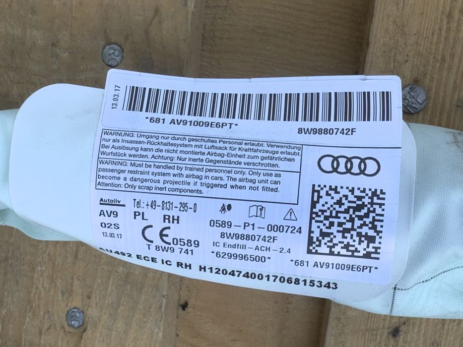 Десен Airbag щора завеса въздушна възглавница AUDI A4 B9 Комби 8W9880742F