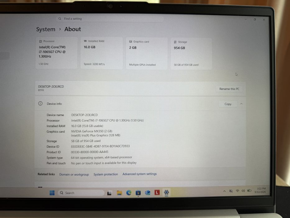 Laptop 14” Lenovo Ideapad 5 FHD i7-1065G7 16Gb RAM 1Tb SSD GeForce MX350 baterie 87%