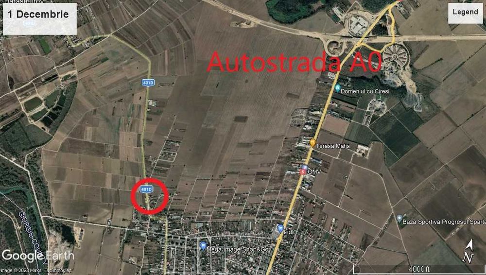 Teren 1 Decembrie utilitati gaze apa curent asfalt