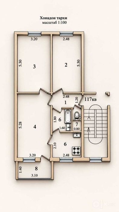 3х комнатная на Чиланзаре 11 3-4-4,65м2