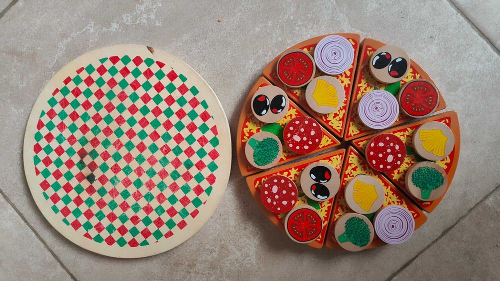 Дървена играчки за готвене: барбекю, пица торта, зеленчуци за рязане