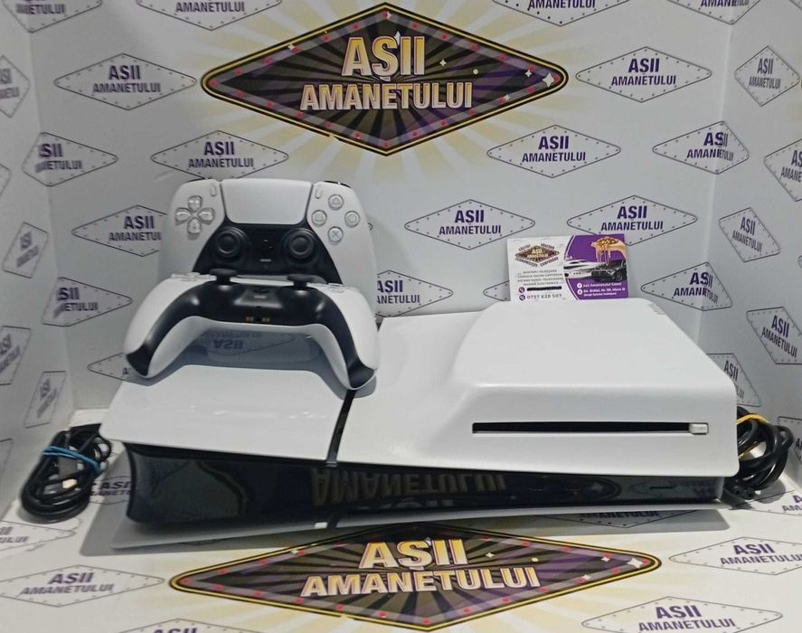 Consola Sony PlayStation 5 (PS5) Slim 1TB cu doua manse si cabluri