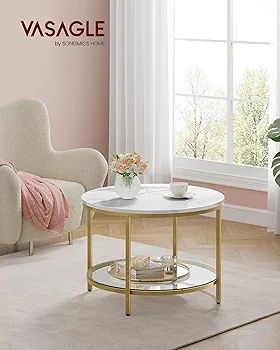 Măsuță de cafea cu efect de marmură și cadru auriu