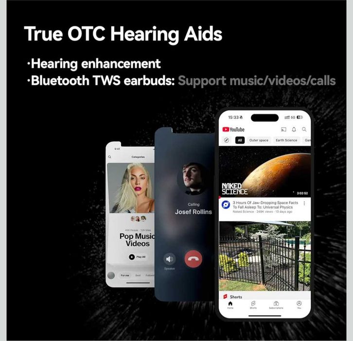 Слухови апарати Diamond X1 OTC с Bluetooth презареждащи подходящи за лека до умерена загуба на слуха