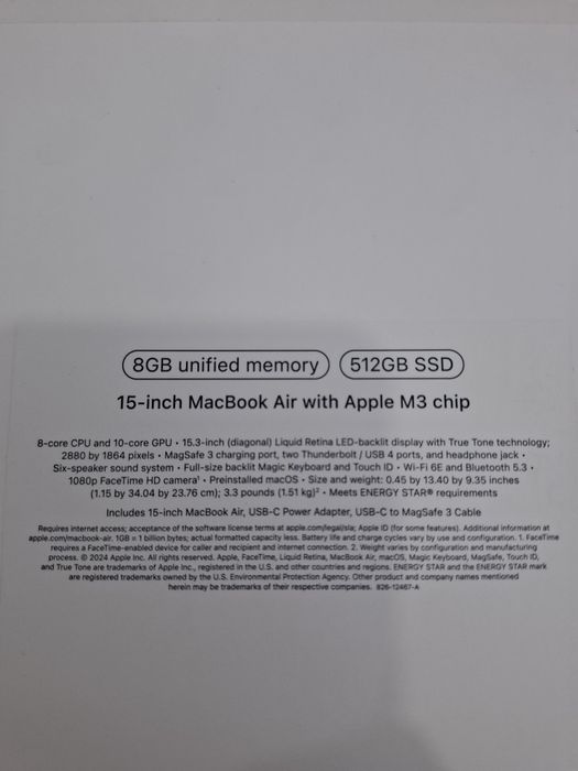 Macbook air m3 8/512 ideal 15" inch