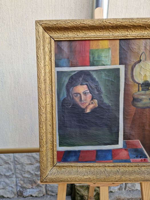 Стара страхотна антикварна картина масло върху платно