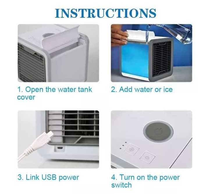 Мини преносим климатик, охлаждане на въздуха с LED светлина и USB