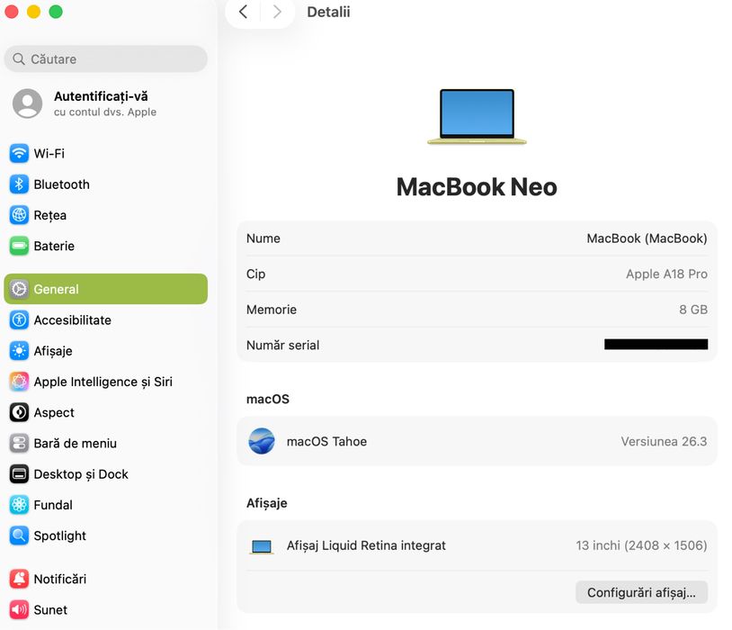 MacBook Neo 13-inch/ 256 Gb / Citrus / Cod produs: WR6C