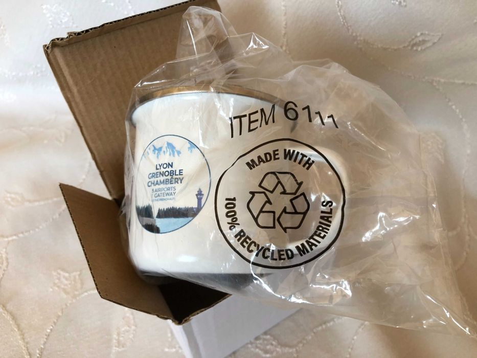 Метално емайлирано канче, бяло със сребрист кант, ретро стил, ново