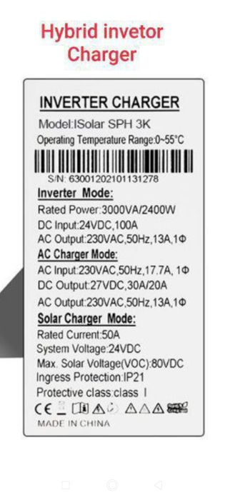 Inverter 3 KW batareya quvvati olib qoʻshiladi alohida va Davlat Energ