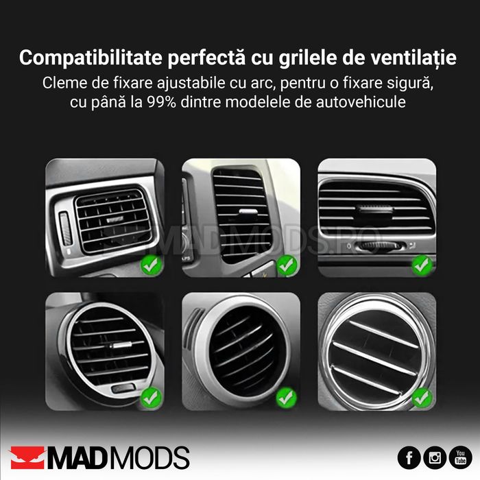 Suport auto MagSafe, Incarcare wireless 15W Magnetic, Grila ventilatie