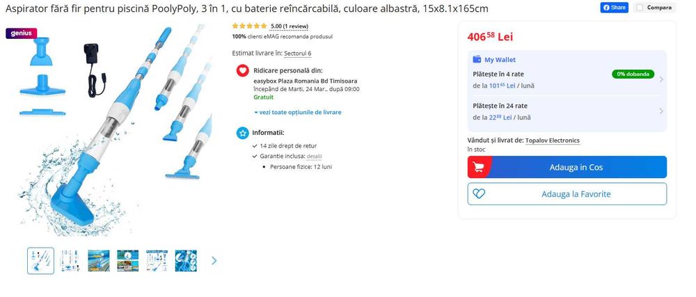 Aspirator Piscină PoolyPoly 3in1 – Fără Fir & Telescopic